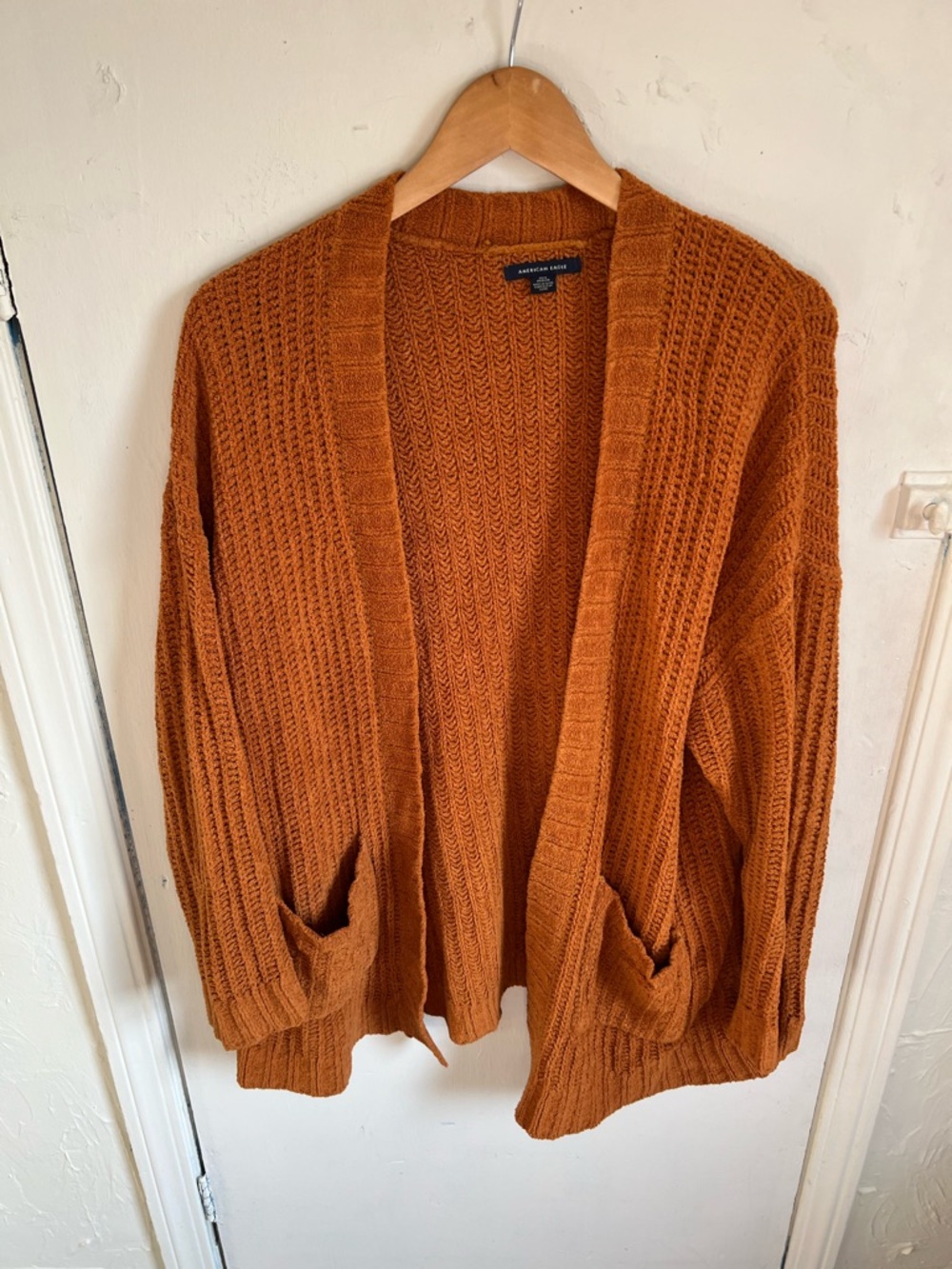 American Eagle Outfitters Rust Orange Open-Front Chunky Knit Cardigan
